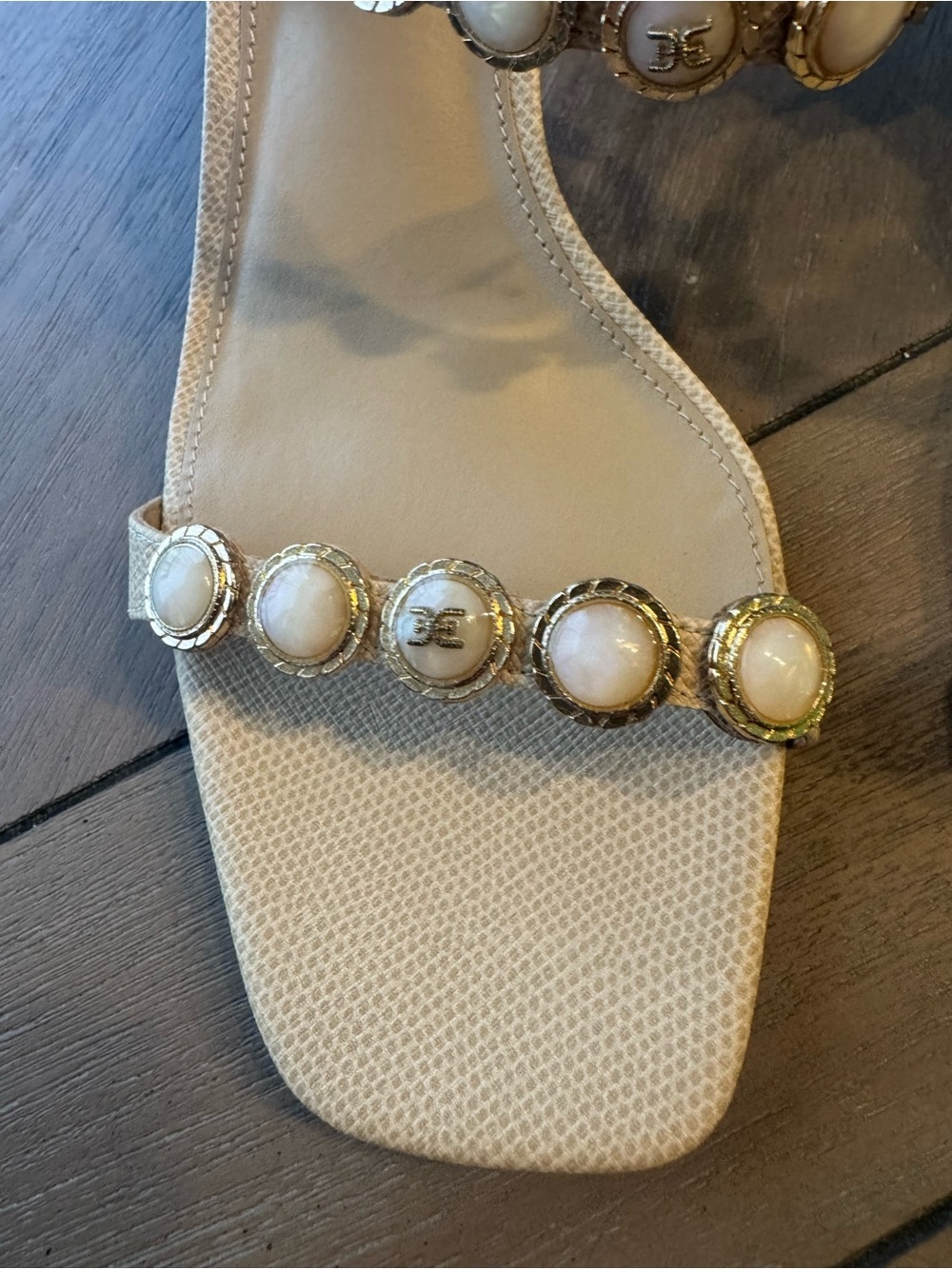 Sam Edelman Palma Slip-On Heels with Pearl and Gold Embellishments - Picture 5 of 13